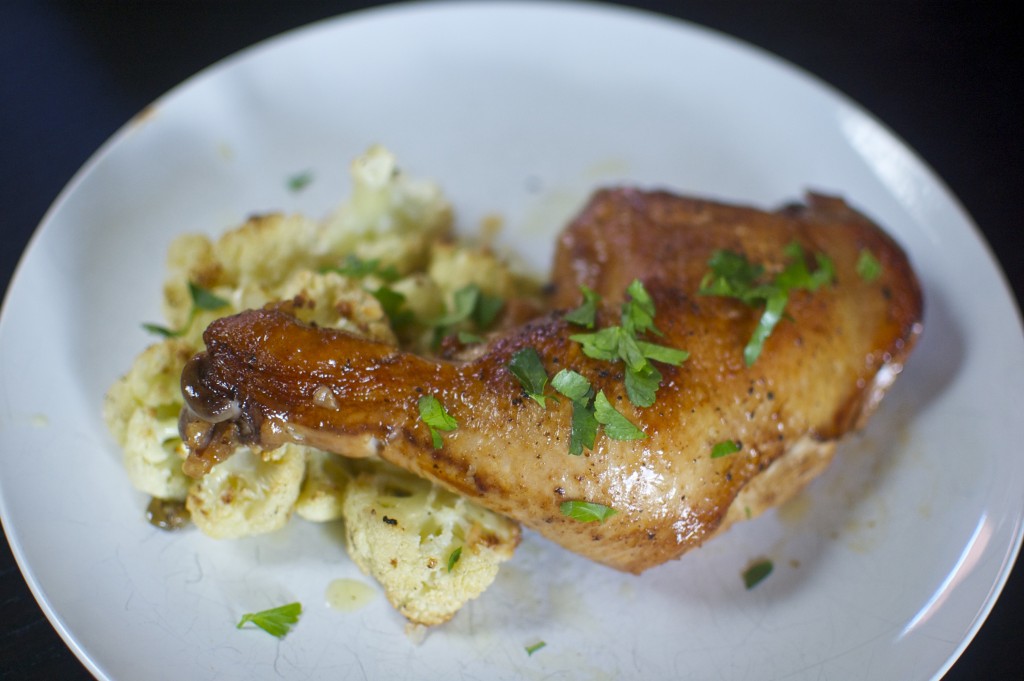 Braised Barley Wine Chicken With Roasted Cauliflower