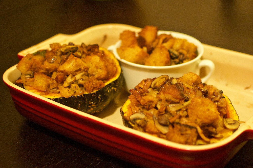 Nosherium Thanksgiving Mushroom Stuffing-Stuffed Kabocha Squash