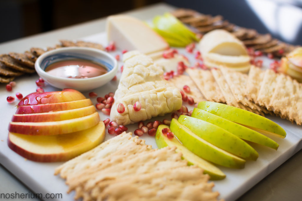 Nosherium Rosh HaShanah Cheese Plate with Nude Bee Buckwheat Honey