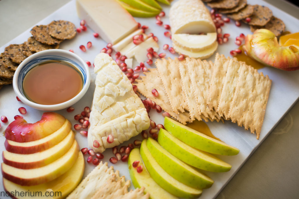 Nosherium Rosh HaShanah Cheese Plate with Nude Bee Buckwheat Honey