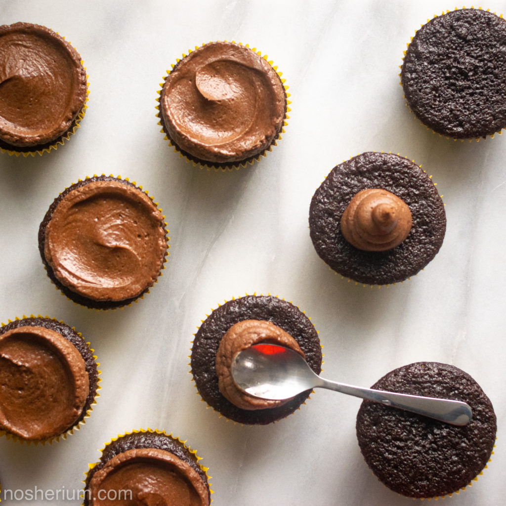 Nosherium Olive Oil Chocolate Cupcakes #WeeknightBakingBook Frosting Square